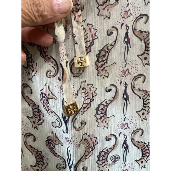 Tory Burch Sophie Coquette Off-the-Shoulder Peasant Blouse Silk boho top Sz-0 - Picture 8 of 10